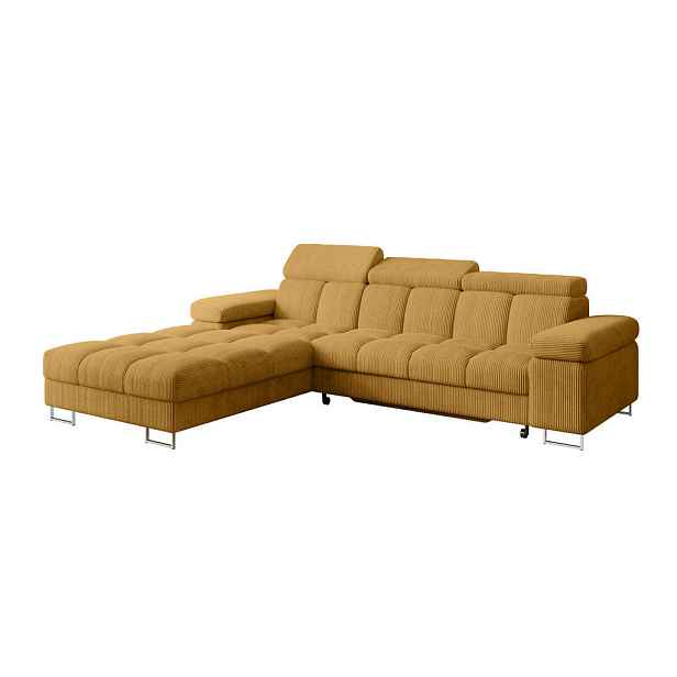 ALTDECOR ROHOVÁ SEDAČKA s funkcí spaní, otoman vlevo COMA L 271x203x79 hořčicově žlutá manšestr