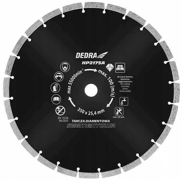 Diamantový kotouč Dedra pro řezání betonu kamene, mramoru HP2175A 350x25,4