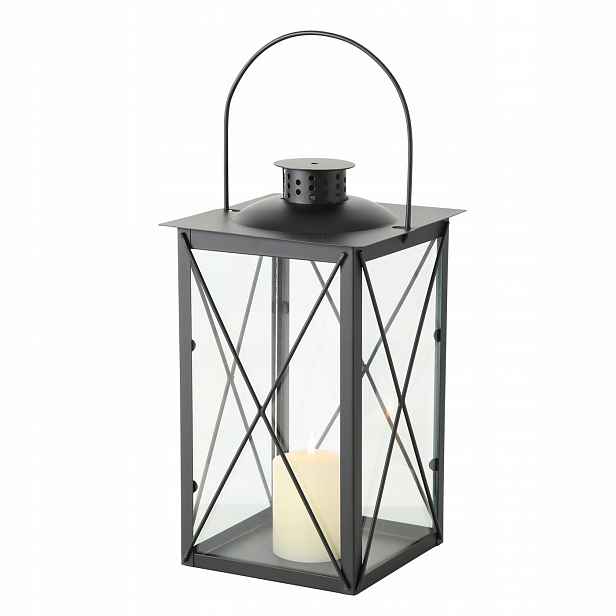Lampion Na Svíčku Kovový Skleněný Šedý Elegantní Klasický Farol 17X30 CM