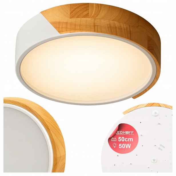 Led lampa Stropní Svítidlo Stropní Boho Modern Přírodní dřevo 50 cm Bílá 50 W Obývací pokoj