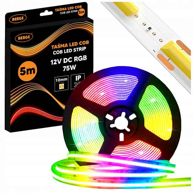 Led pásek Rgb Cob 12V 5M 15W/m 450D Jednolitá barevná linie IP20 75W 10mm