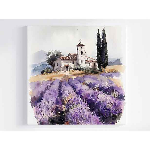 Obraz Na Plátně Canvas Pole Levandule Kaple Cypřiš Vesnice Provence 50x50