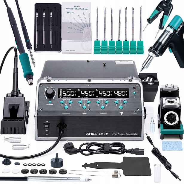 Pájecí stanice Yihua 948D-V 5v1 1410W odpáječka termo pinzeta C210