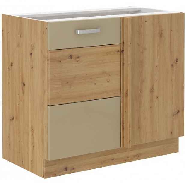 Spodní rohová skříňka Artisan 105 DN 1F BB Barva korpusu: Dub artisan, Barva dvířek: Cappucino lesk