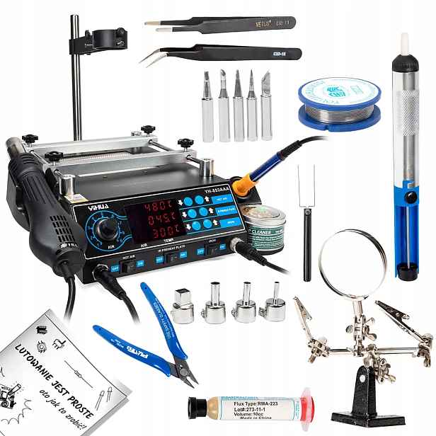 Yihua 853AAA stanice 3v1 HotAir ohřívač Bga sada hrotů pinzety Smd Pcb