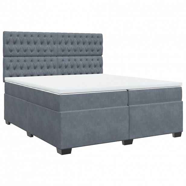 vidaXL Box spring postel s matrací tmavě šedá 200x200 cm samet