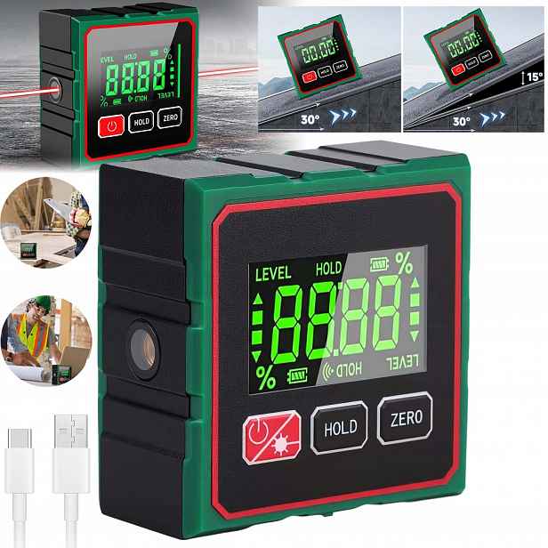 Laserový Úhloměr 4х90° Digitální Vodováha S Magnetem Inklinometr Měřič