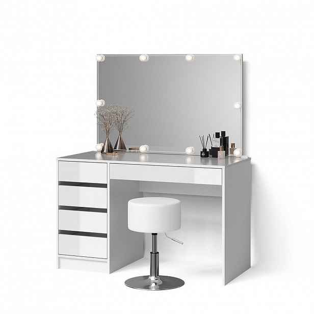 Livinity® TOALETNÍ STOLEK Imola Bílá s LED osvětlením a taburetem