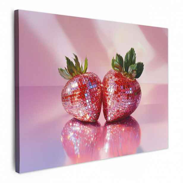 MuchoWow OBRAZ NA PLÁTNĚ Disco - Ovoce - Třpytky - Jahoda 40x30 cm