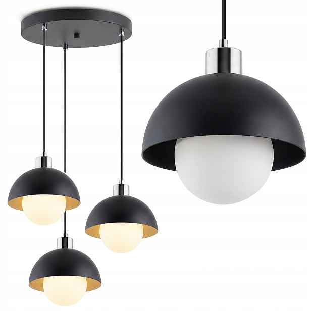 Závěsné stropní svítidlo Lustr Skleněné koule Černá Chrom Moderní 3xG9