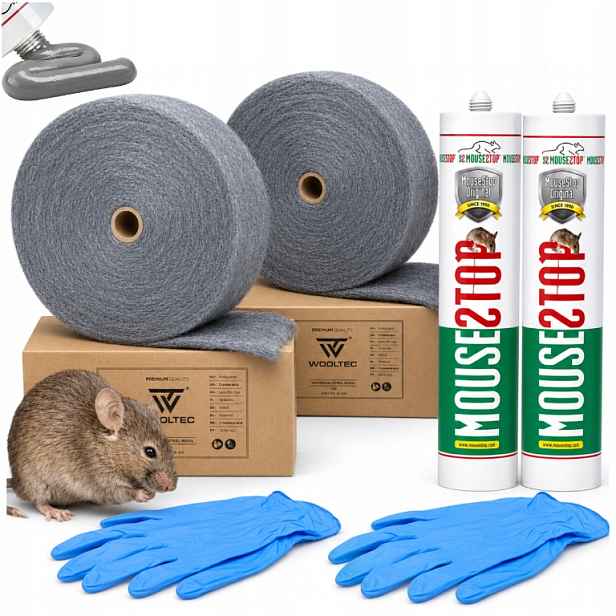 Sada proti myším 2x Těsnící hmota Mousestop Ocelová vlna 2 kg