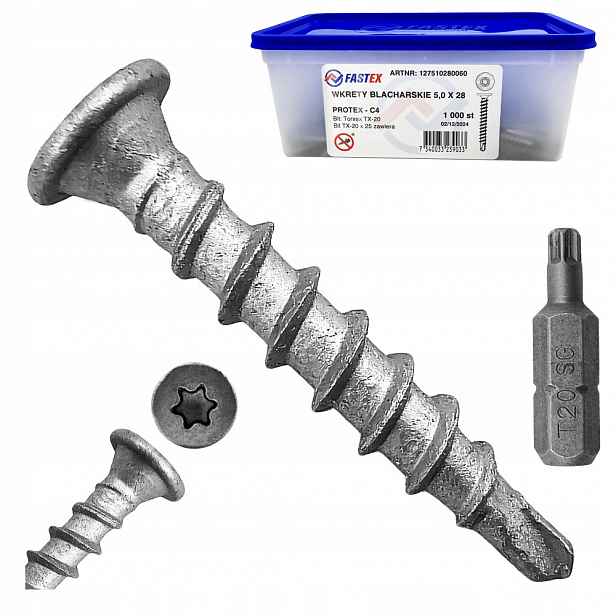 Samovrtací Klempířské Vruty 5x28 Torx Pro Kovový Plech 1000ks Fastex