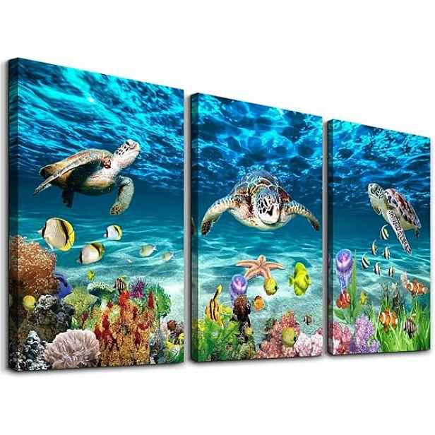 3X Obraz S Oceánskými Želvami Na Plátně S Podmořskou Krajinou 30X40 CM