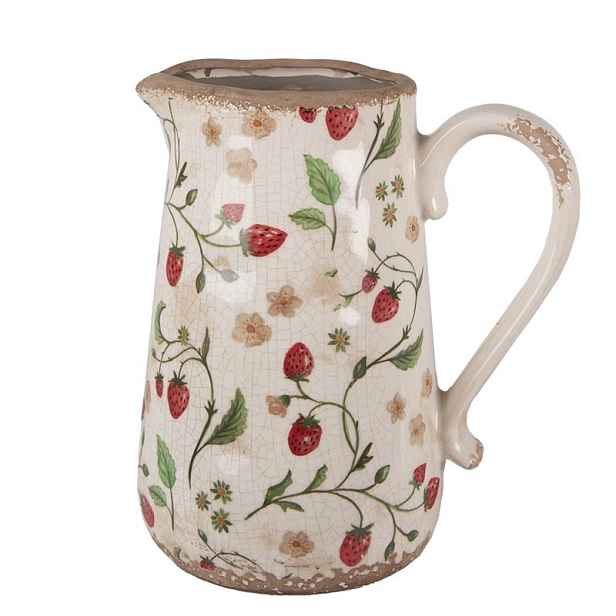 Béžový keramický džbán s jahůdkami Wild Strawberries L - 21*15*23 cm Clayre & Eef