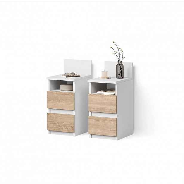 Livinity® NOČNÍ STOLEK Roya, Bílá/Sonoma, Sada 2 kusů