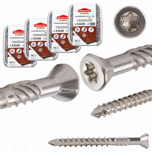 Nerezové vruty do dřeva 5x50 mm 400 ks terasové Torx A2 Klimas Wn