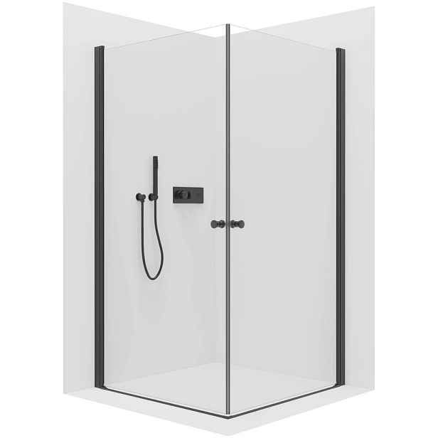 Sprchový kout Antelo Duo L/P - 6 mm - černá matná, transparentní sklo - 90x80x190 cm - otočný