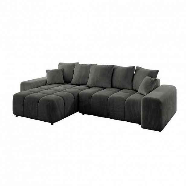 ALTDECOR ROHOVÁ SEDACÍ SOUPRAVA, otoman vlevo ENIL-L 297x189x68, tmavě šedý velur