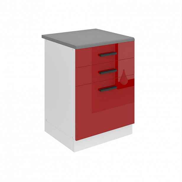 B BELINI GROUP KUCHYŇSKÁ SPODNÍ SKŘÍŇKA 60 cm SDSZ s pracovní deskou, zásuvky, Červená lesklá