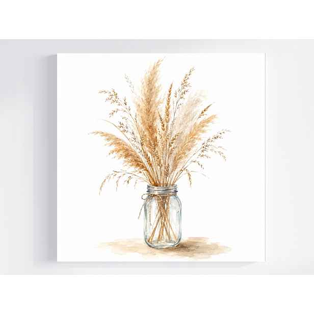 Obraz Na Plátně Canvas Akvarel Tráva Pampasová Kytice Scandi Boho 50x50