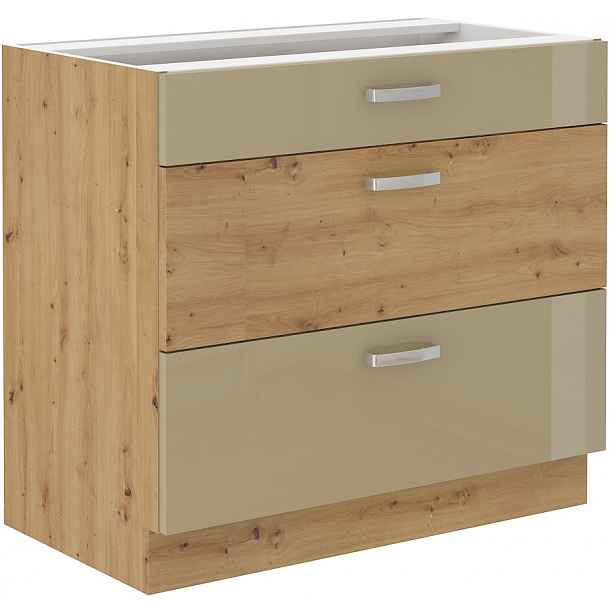 Spodní skříňka Artisan 80 D 3S BB - Premium Box Barva korpusu: Dub artisan, Barva dvířek: Cappucino lesk