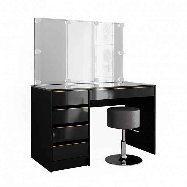 Vicco TOALETNÍ STOLEK Sherry Černá/zlatá 120 cm s osvětlením LED a stoličkou