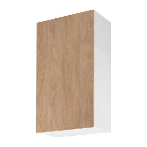 Vysoká horní kuchyňská skříňka SALERNO - šířka 60 cm, bílá / dub, levé provedení
