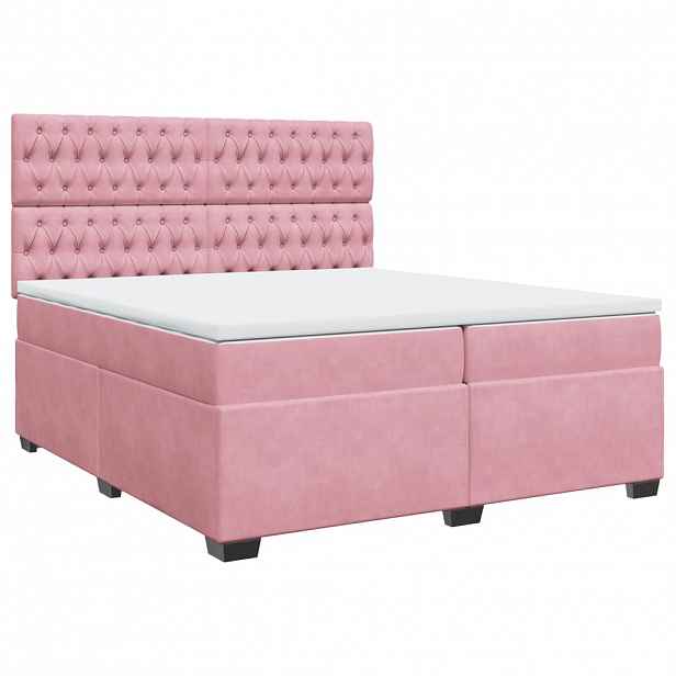vidaXL Box spring postel s matrací růžová 200x200 cm samet