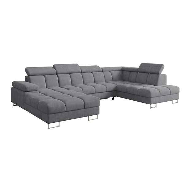 ALTDECOR SEDACÍ SOUPRAVA s funkcí spaní a úložným prostorem, otoman vpravo COMA U 345x203x79 šedá velur