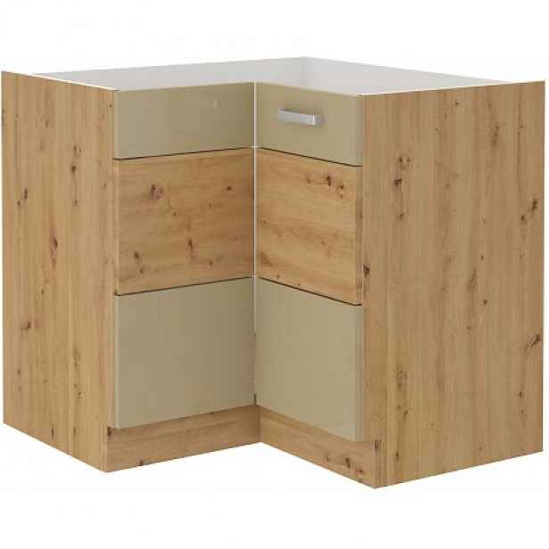 Spodní rohová skříňka Artisan 90x90 DN 2F BB Barva korpusu: Dub artisan, Barva dvířek: Cappucino lesk