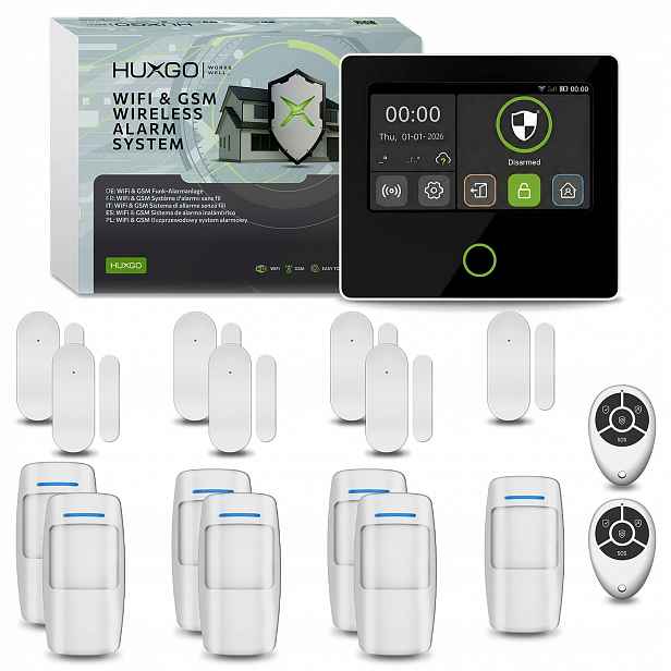 Bezdrátový WiFi Gsm 4G alarm s aplikací Tuya, Huxgo HXA502 4G B
