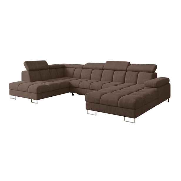 ALTDECOR SEDACÍ SOUPRAVA s funkcí spaní a úložným prostorem, otoman vlevo COMA U 345x203x79 hnědá velur