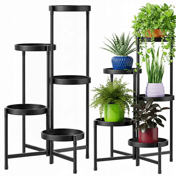 Držák Na Květináč kovový stojan na rostliny květiny 5 úrovní 80 cm rohový černý loft