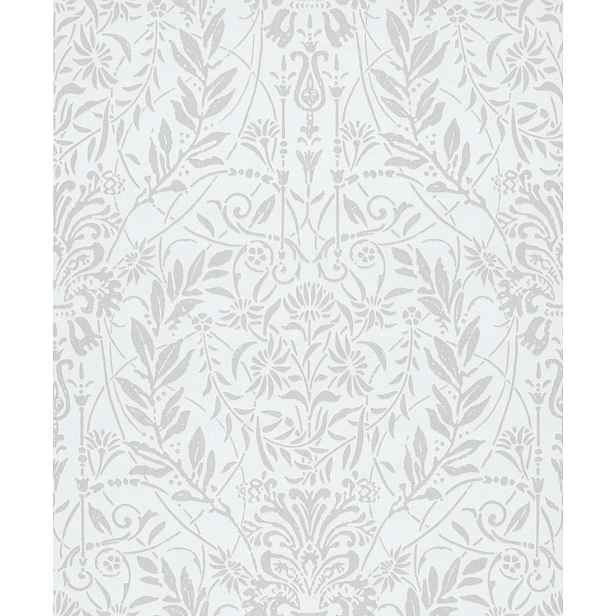 Bílá Tapeta S Rostlinnými Ornamenty Stříbrná Do Pokoje Elegantní Tapety