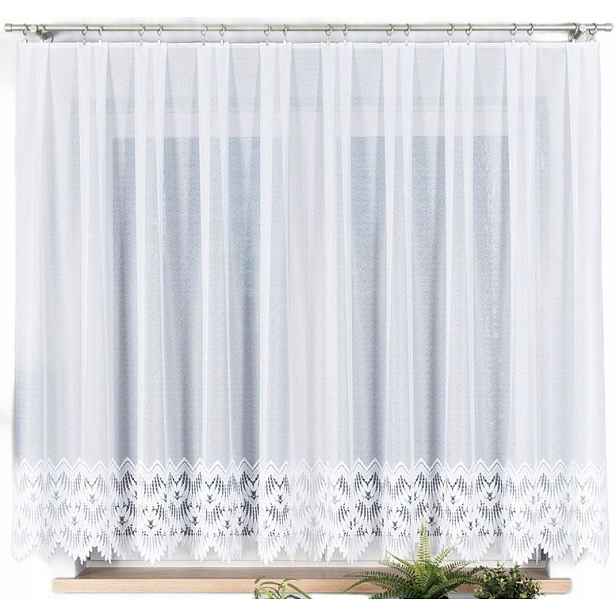 Elegantní záclona 500×160 cm, ozdobný spodní díl, imitace gipiury, hotová
