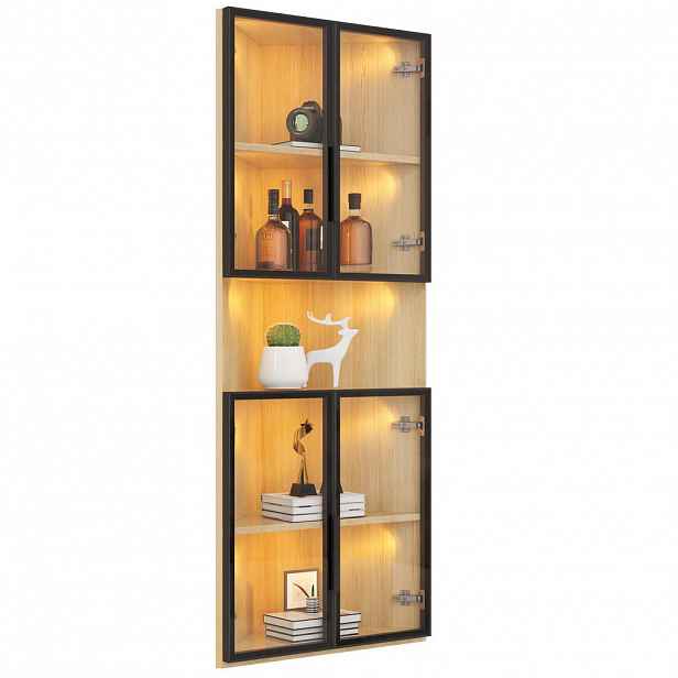Modfu ROHOVÁ vitrína z MDF 62x32x160 cm dubová s LED osvětlením, tvrzeným sklem a tichým dovíráním