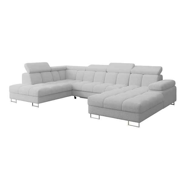 ALTDECOR SEDACÍ SOUPRAVA s funkcí spaní a úložným prostorem, otoman vlevo COMA U 345x203x79 světle šedá buklé