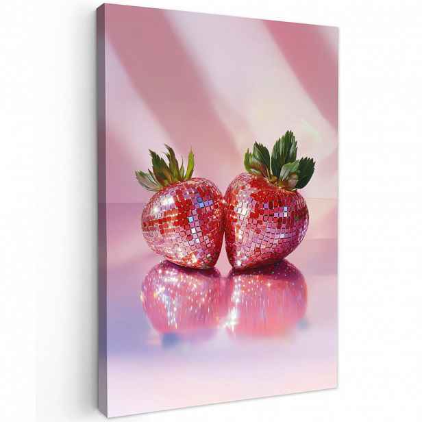 MuchoWow OBRAZ NA PLÁTNĚ Disco - Ovoce - Třpytky - Jahoda 60x90 cm