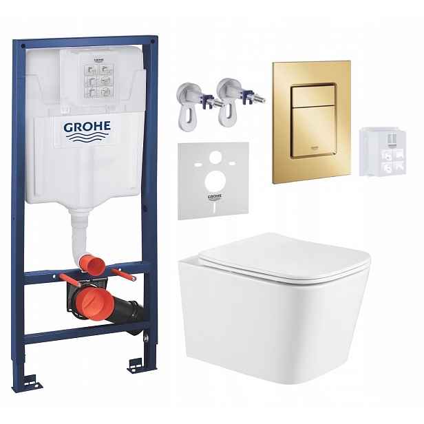 Wc stojan Grohe Rapid Sl s mísou Wc Imprese Tornado a zlatým tlačítkem