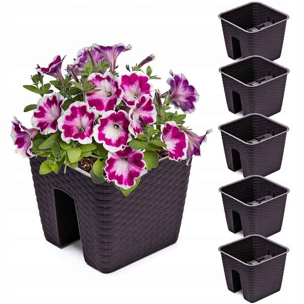 5x Truhlík Květináč 27,2 x 27,2 cm Ratan Umbra Hnědá 8,5L zábradlí na balkon