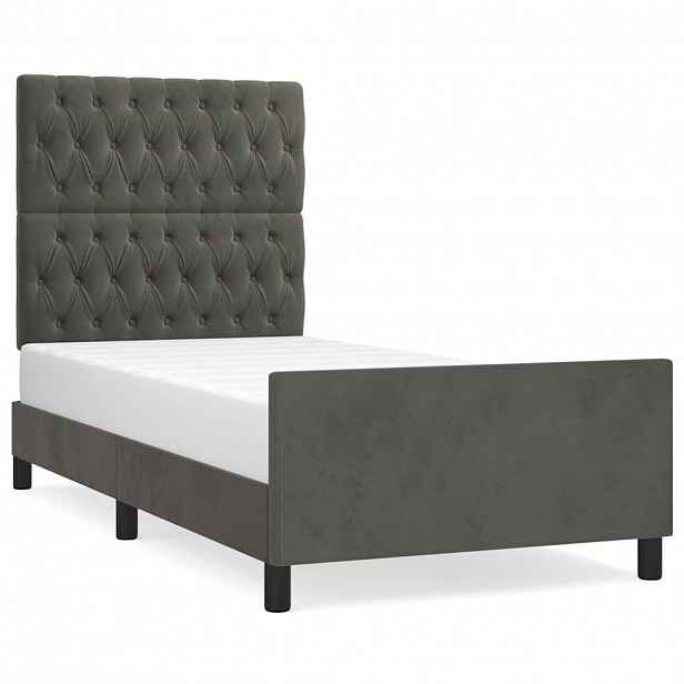 vidaXL Rám postele bez matrace tmavě šedá 90 x 190 cm samet