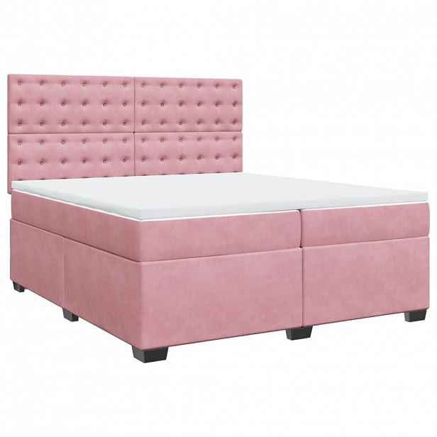 vidaXL Box spring postel s matrací růžová 200x200 cm samet