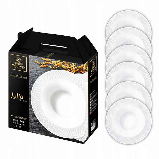 Hluboký jídelní talíř Bílý porcelán Na Polévku z těstovin 22,5 cm 6 Ks Wilmax