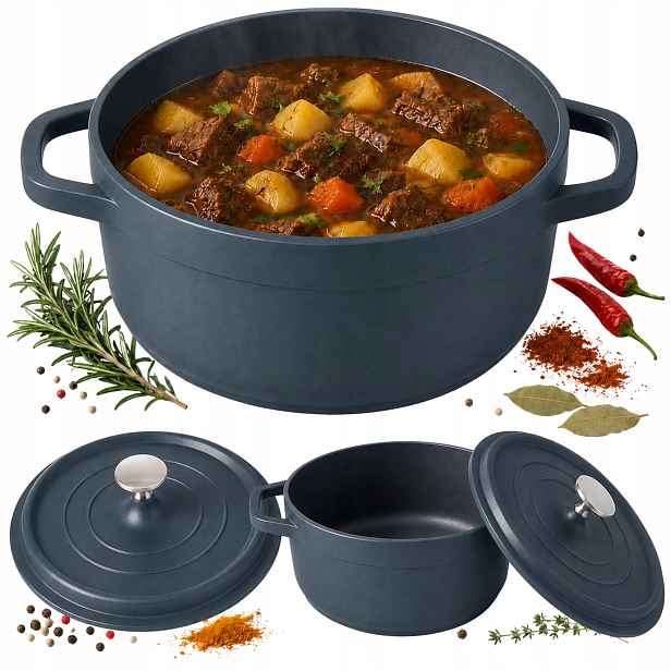 Hrnec Pekáč 2L Víko Odlitek Hliník Indukce Plyn Non-stick Šedý