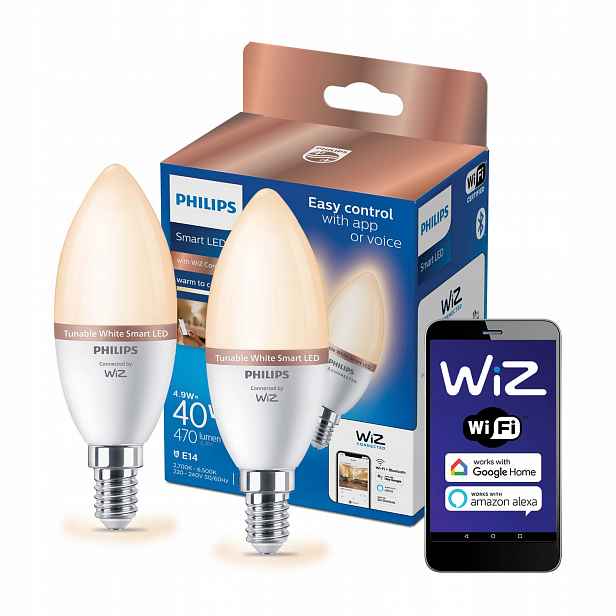 2x Led žárovka E14 4.9W Tw Inteligentní Smart WiFi Aplikace WiZ Philips