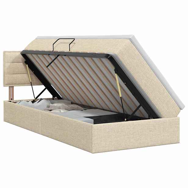 vidaXL Postel s úložným prostorem a matrací Krémová 100 x 200 cm Samet