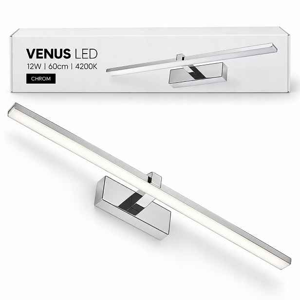 Venus 60 cm Led lampa nad zrcadlo 12W chromová koupelnová nástěnná lampa 4200K