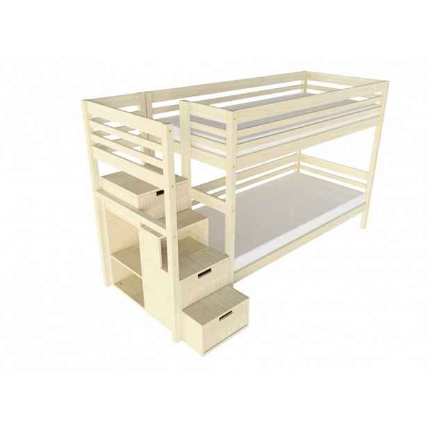 Benlemi Patrová postel TULY s úložnými schody 90x200 cm Zvolte barvu: Nelakovaná, Zvolte šuplík: Bez šuplíku, Zvolte stranu: Vlevo