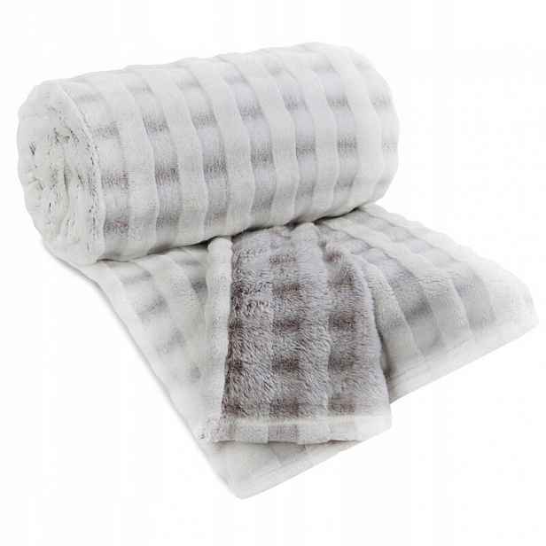 Deka 170x210 Kostka světle pískově šedá elegantní deka z měkkého fleecu