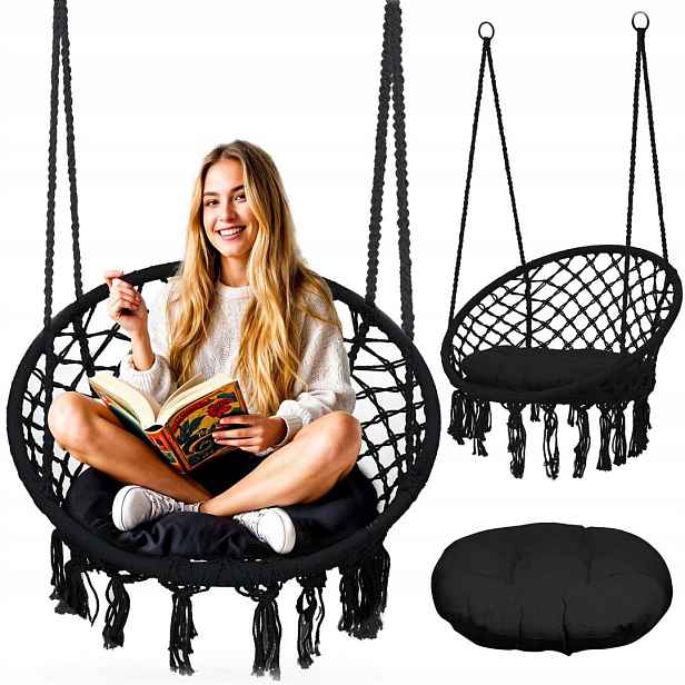 Zahradní závěsné křeslo houpačka Boho černá
